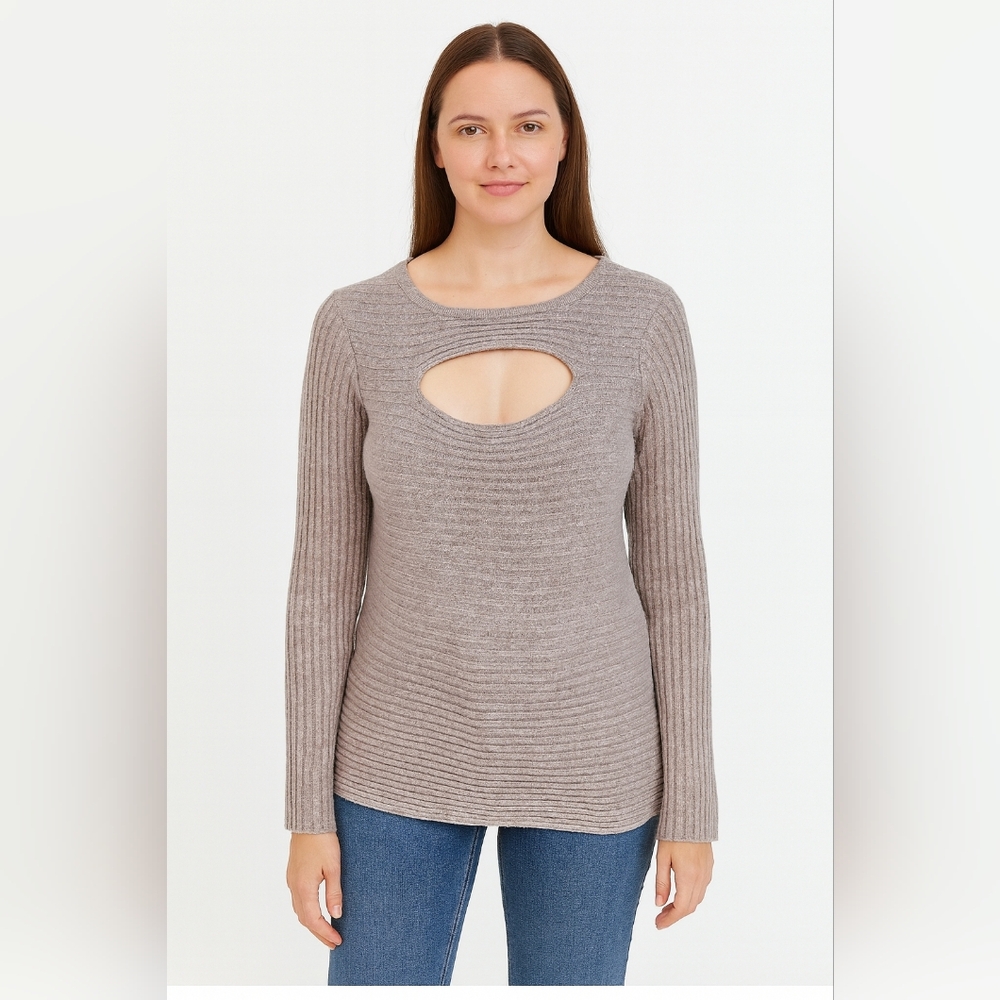 Anthropologie Sea Bleu Cashmere Wool Blend Slit Chest Minimalist Sweater Size Sm